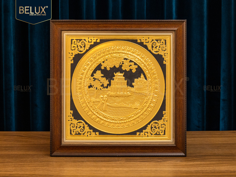 Tranh Tháp Rùa mạ vàng 24k 36x36cm